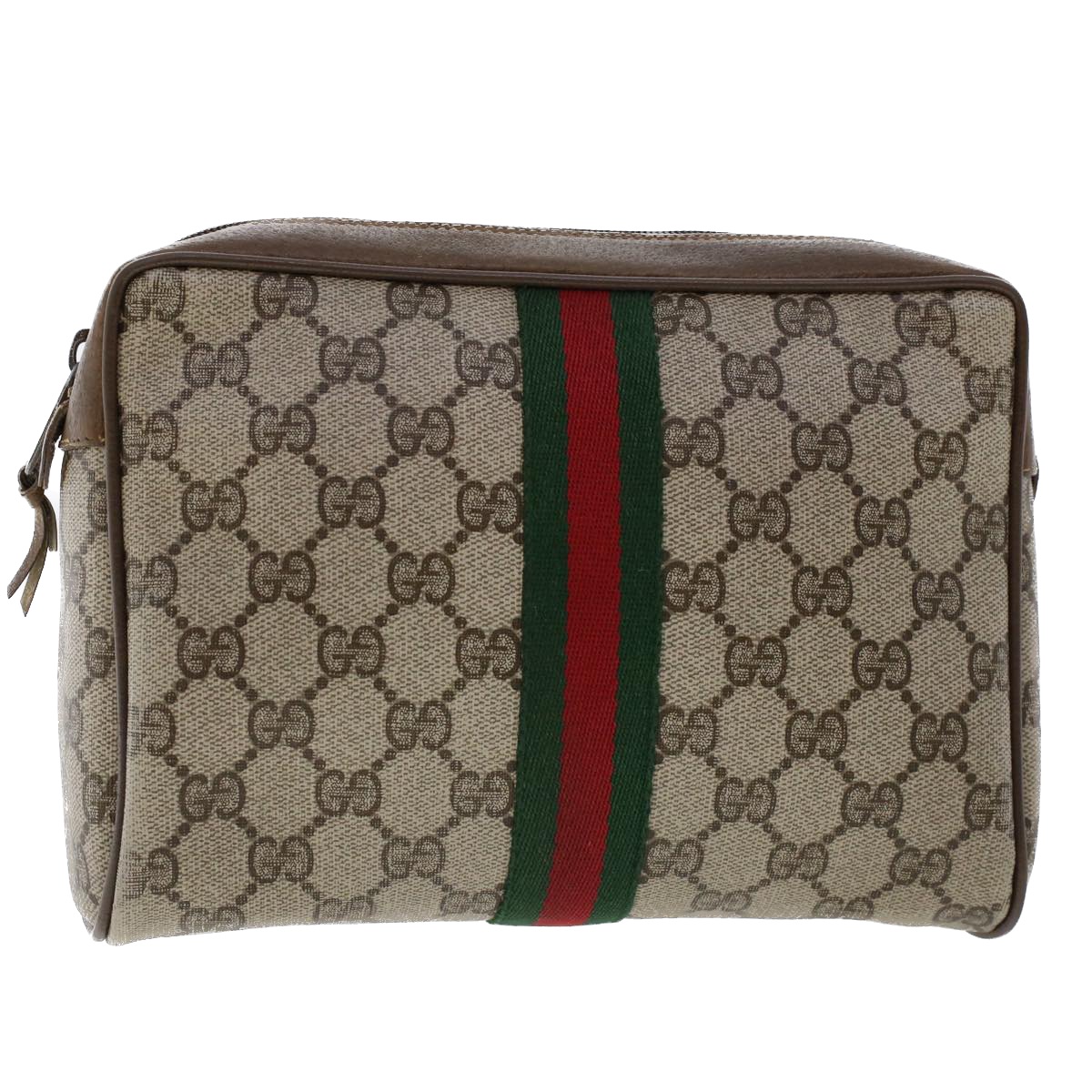Gucci Gg Canvas Web Sherry Line Clutch Bag Beige Red 8901012 Auth 46162
